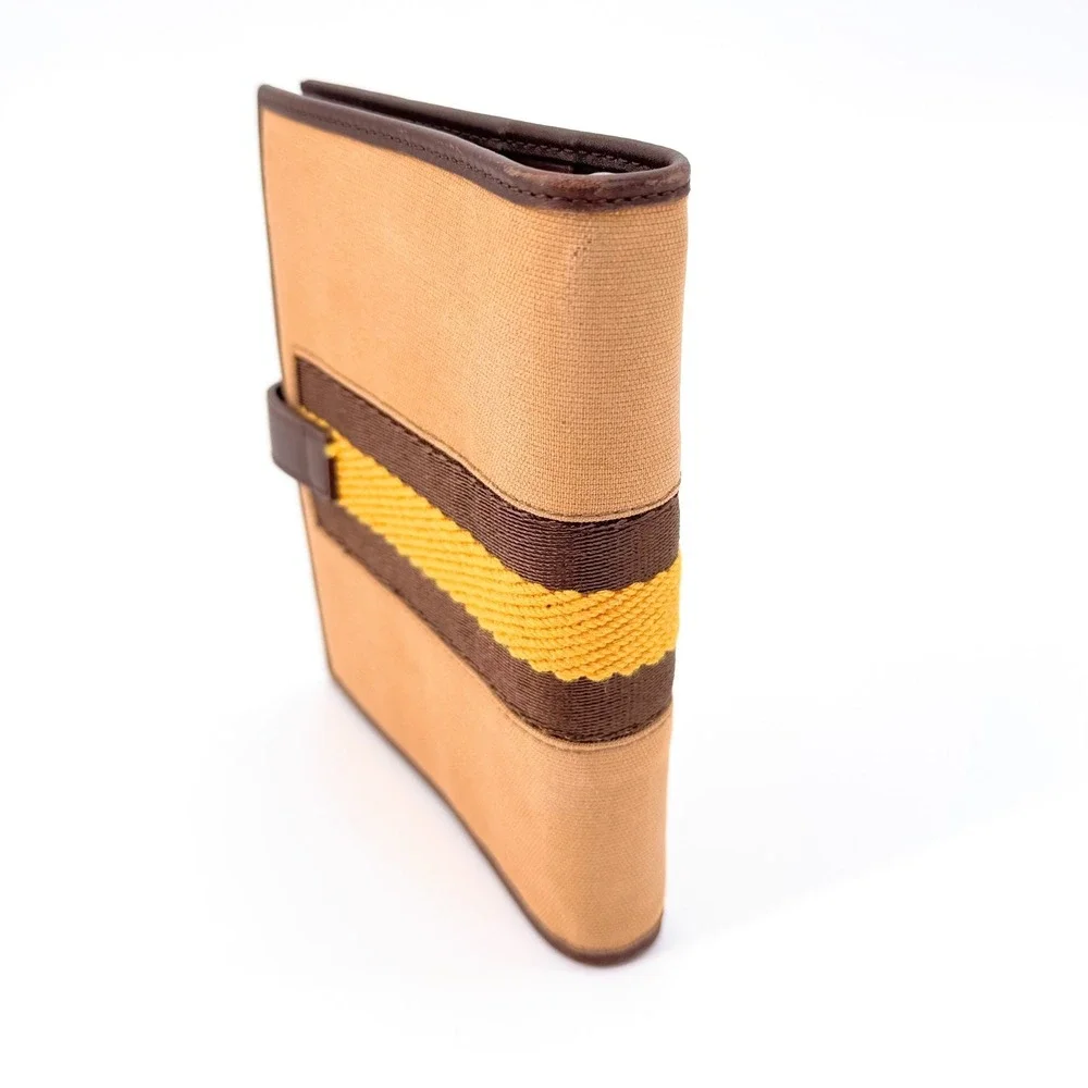 Gucci Tom Ford Era 2002 Pocket Planner Tan Canvas Web Stripe Piston Lock